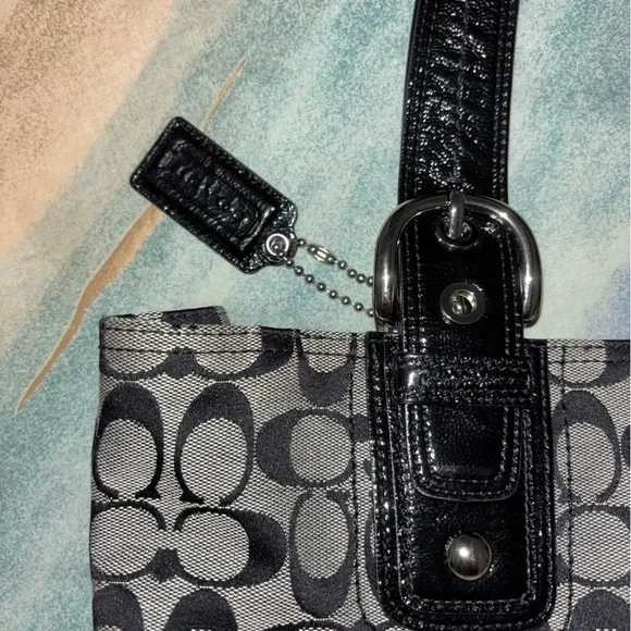 Coach Signature Tote Bag Satchel Shoulder Handbag Grey/Black - Picture 2 of 13